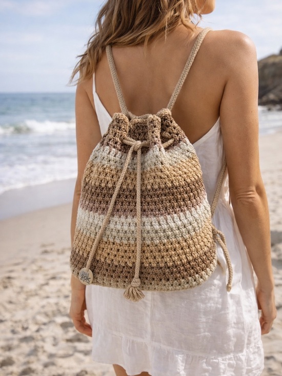 The Sak Handbags - The Sak Crochet Drawstring Backpack Boho Bucket Bag